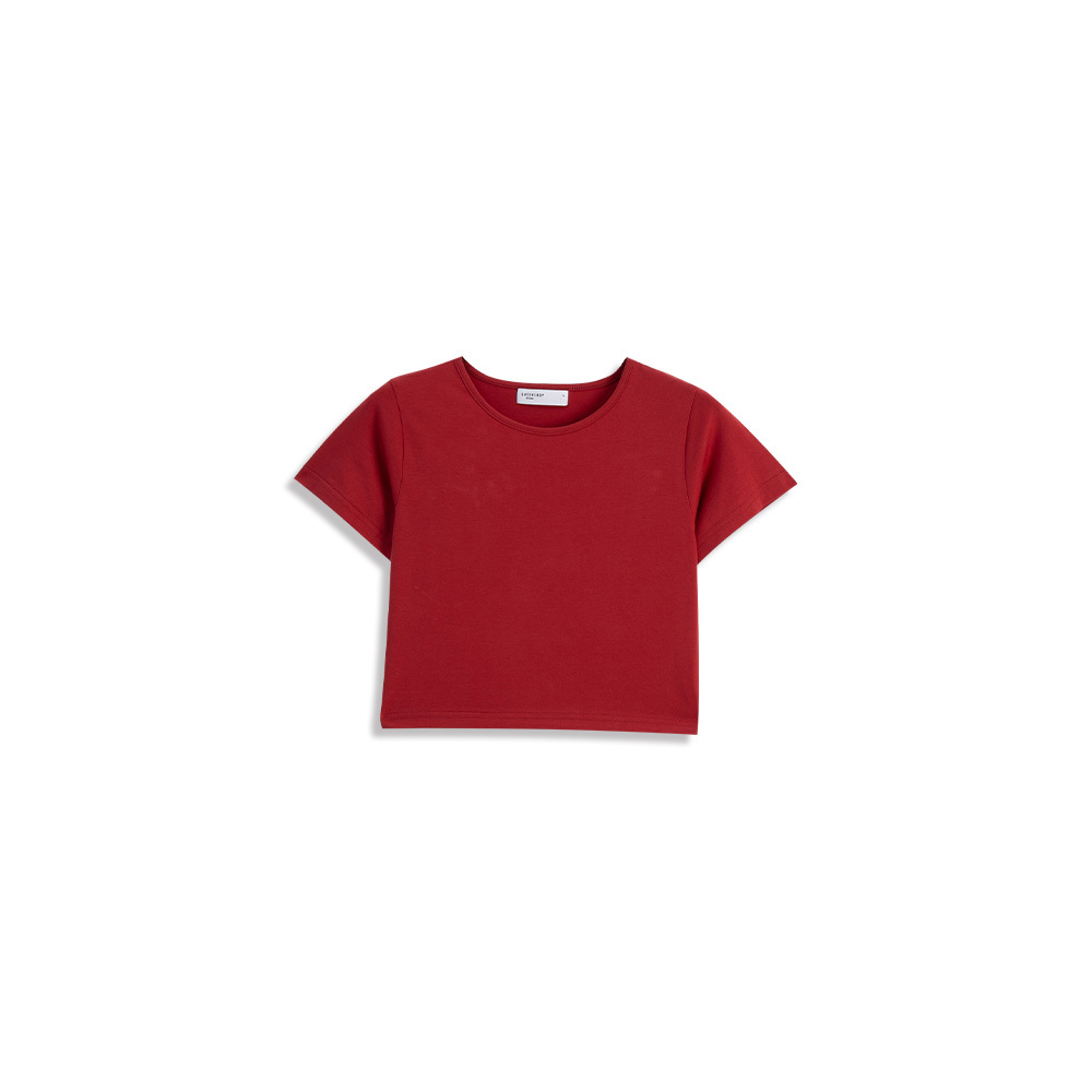 無地ラウンドネックショートトップス 6色展開 S/M/L