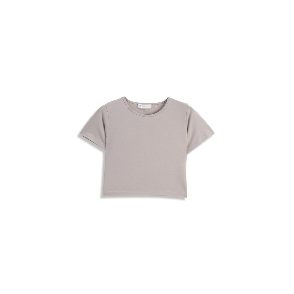 無地ラウンドネックショートトップス 6色展開 S/M/L