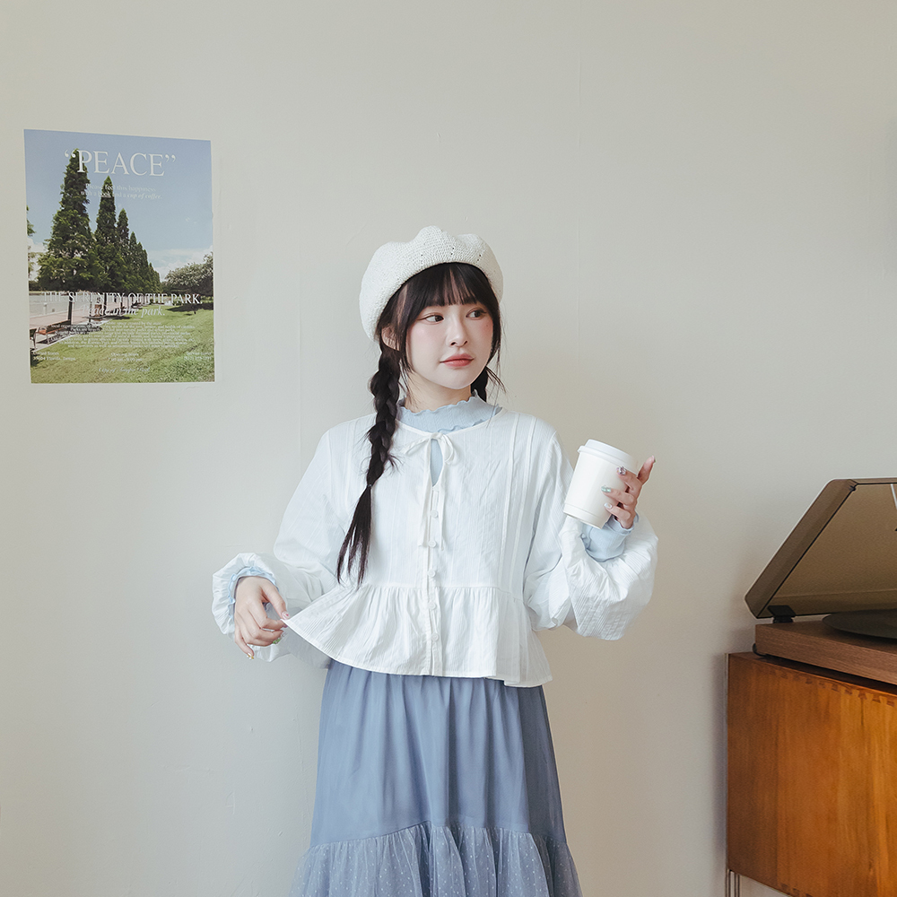 ボン付きフレアブラウス 2色展開