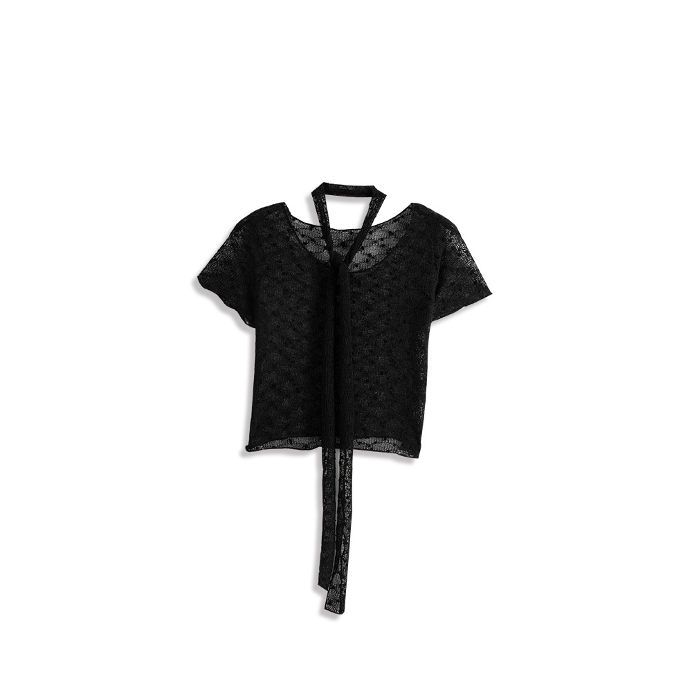 ストラップ付シースルークロップドトップス 2色展開