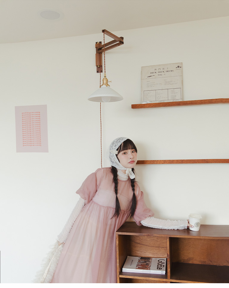 パフスリーブシアーロングワンピ 3色展開