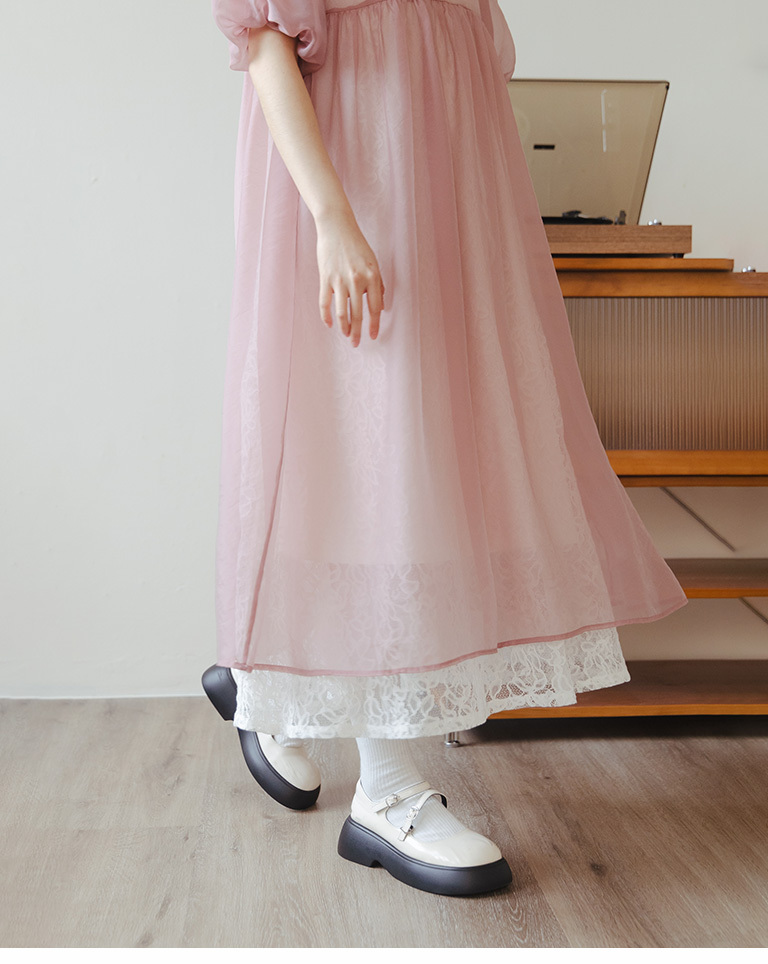 パフスリーブシアーロングワンピ 3色展開