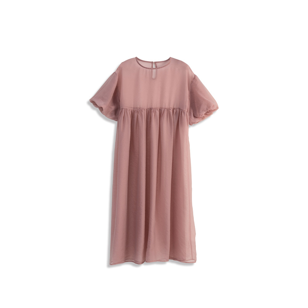 パフスリーブシアーロングワンピ 3色展開