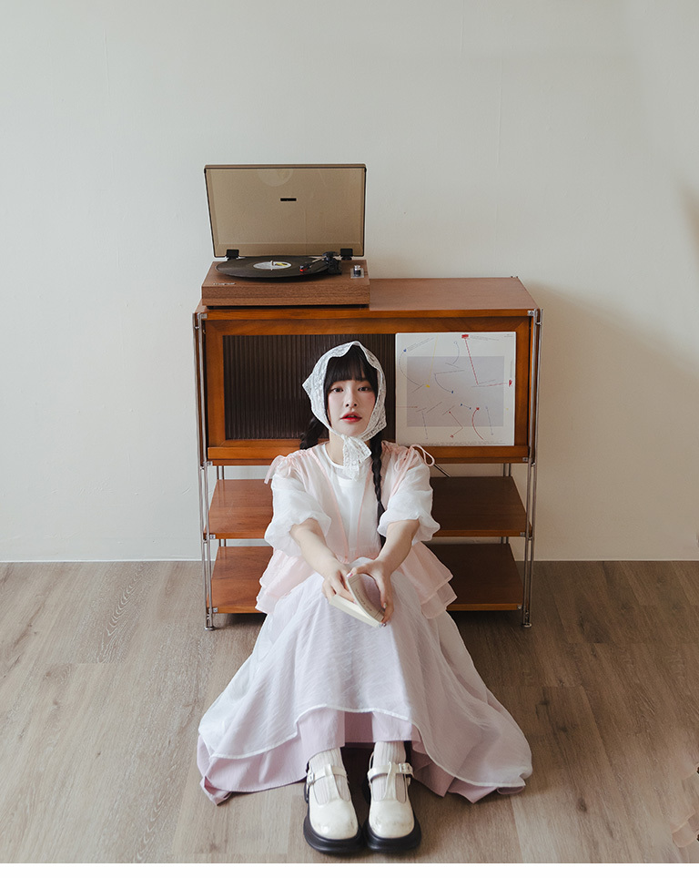 パフスリーブシアーロングワンピ 3色展開