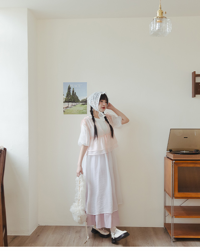 パフスリーブシアーロングワンピ 3色展開