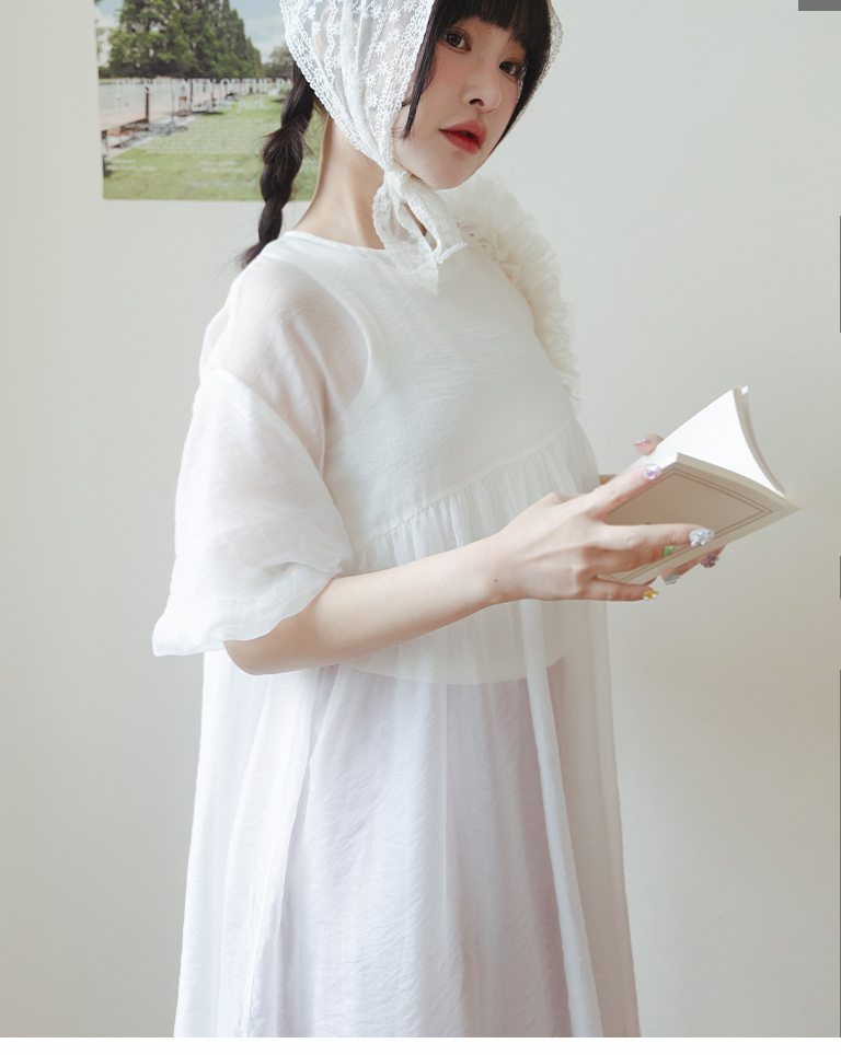 パフスリーブシアーロングワンピ 3色展開