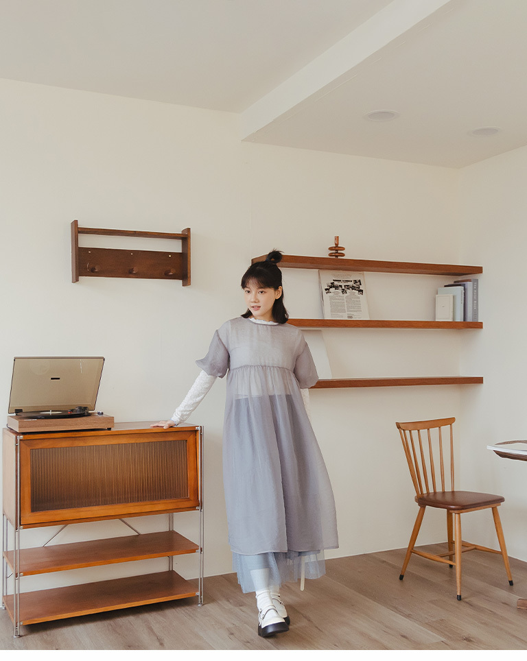 パフスリーブシアーロングワンピ 3色展開