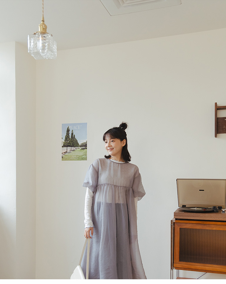 パフスリーブシアーロングワンピ 3色展開