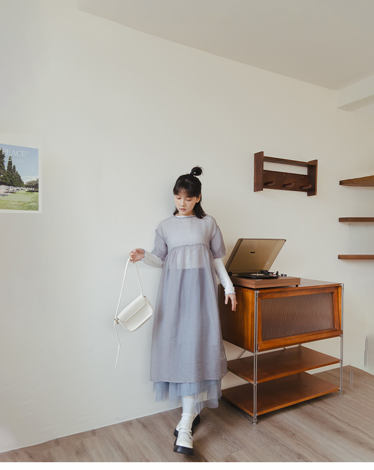 パフスリーブシアーロングワンピ 3色展開