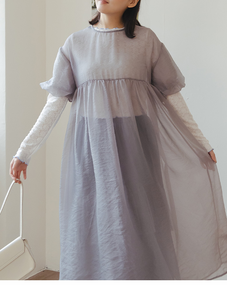 パフスリーブシアーロングワンピ 3色展開