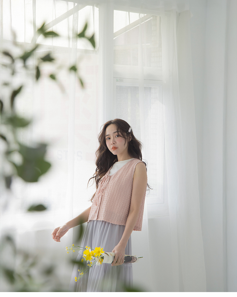 不見的貨--ジャガードリボンベスト 4色展開