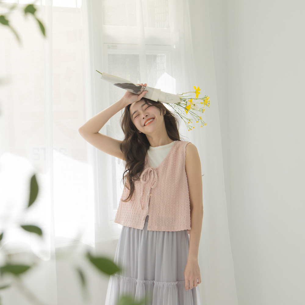 不見的貨--ジャガードリボンベスト 4色展開