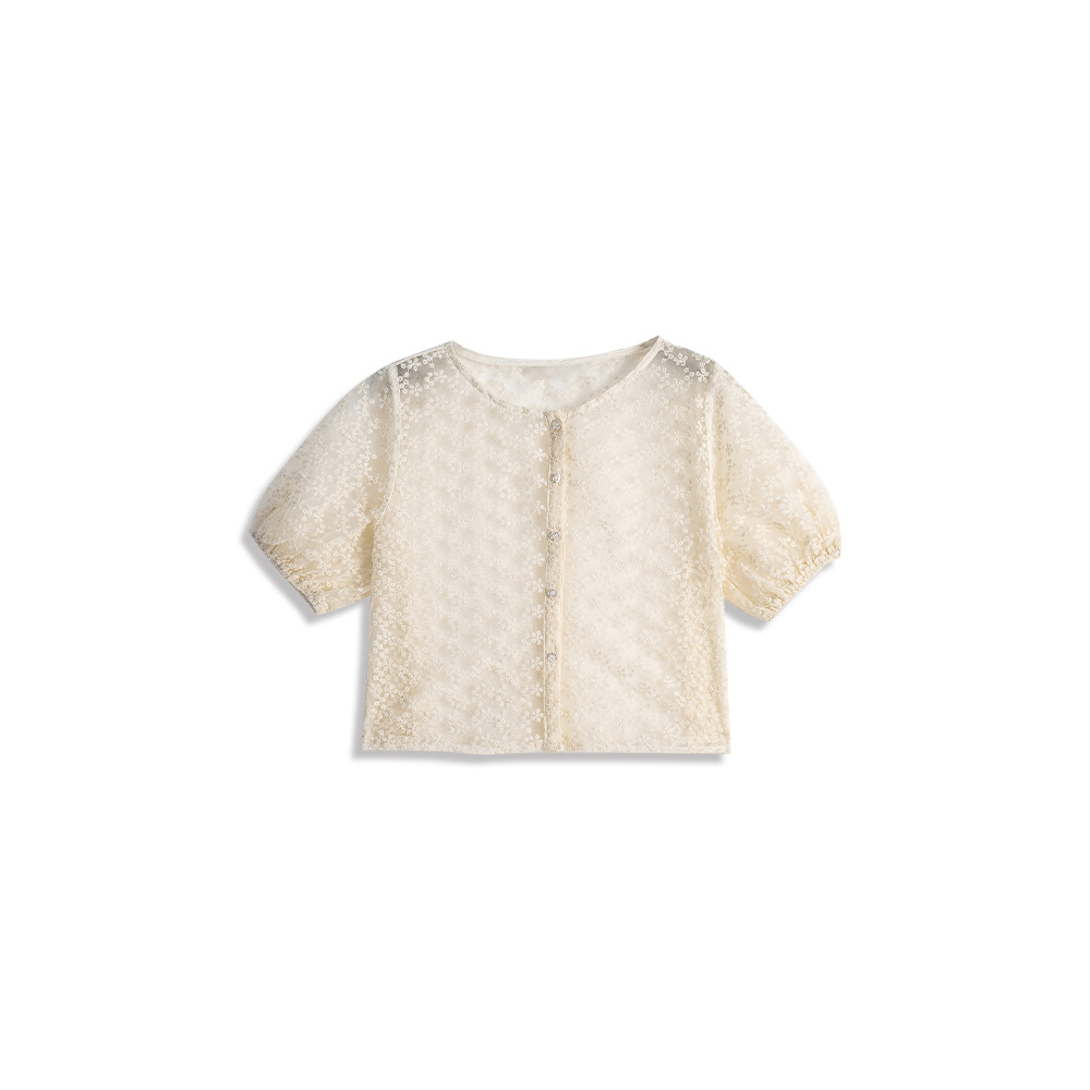 フラワー刺繍シアーブラウス