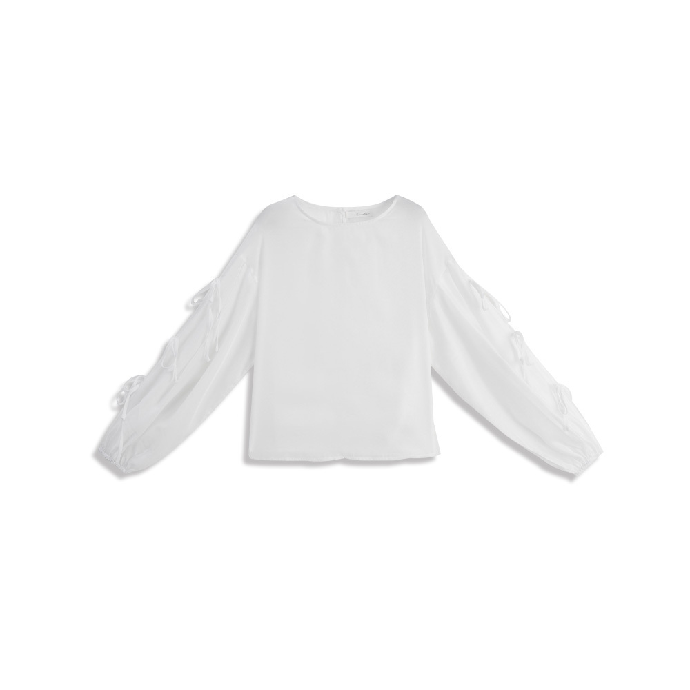 微光沢リボンスリーブシアーブラウス 2色展開