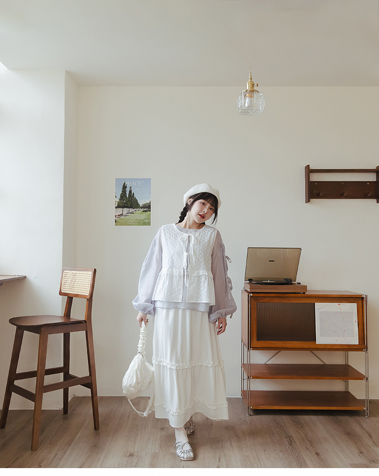 微光沢リボンスリーブシアーブラウス 2色展開