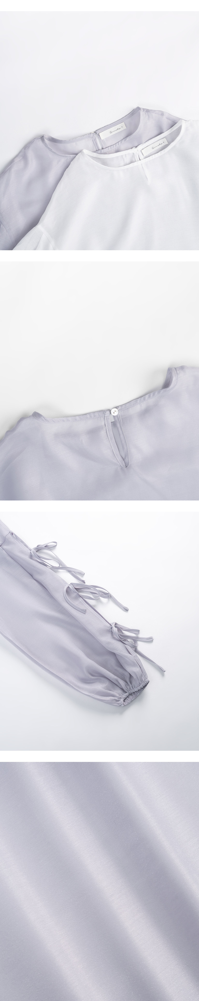 微光沢リボンスリーブシアーブラウス 2色展開