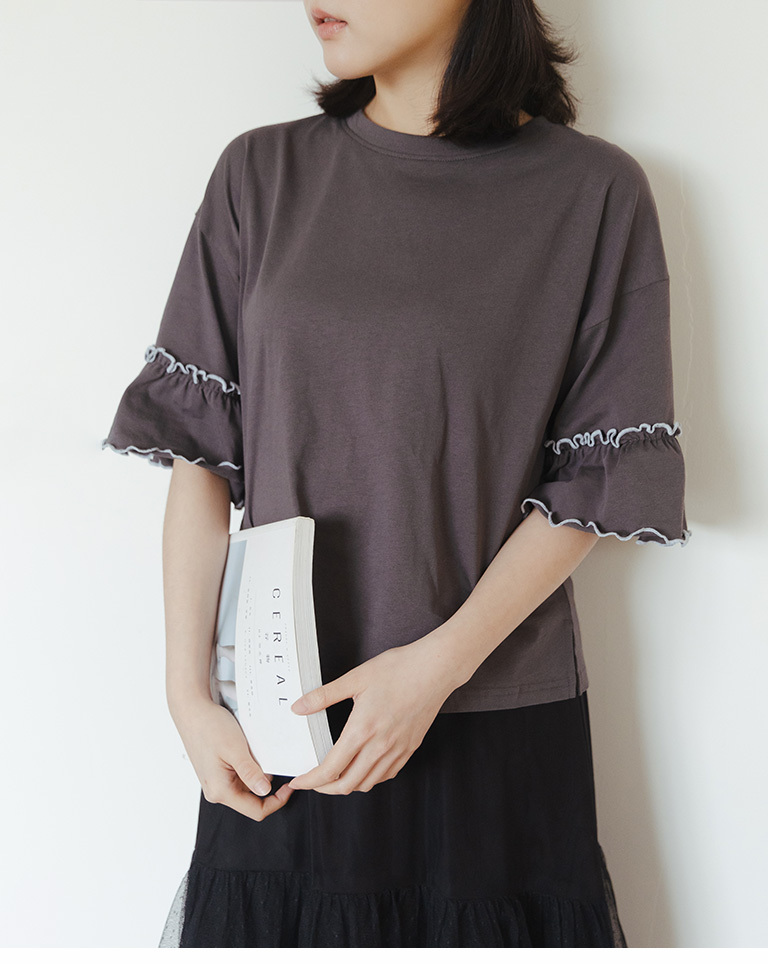 バイカラーフリルスリーブトップス 2色展開