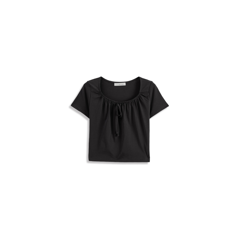 クルーネックリボン付き半袖カットソー 2色展開