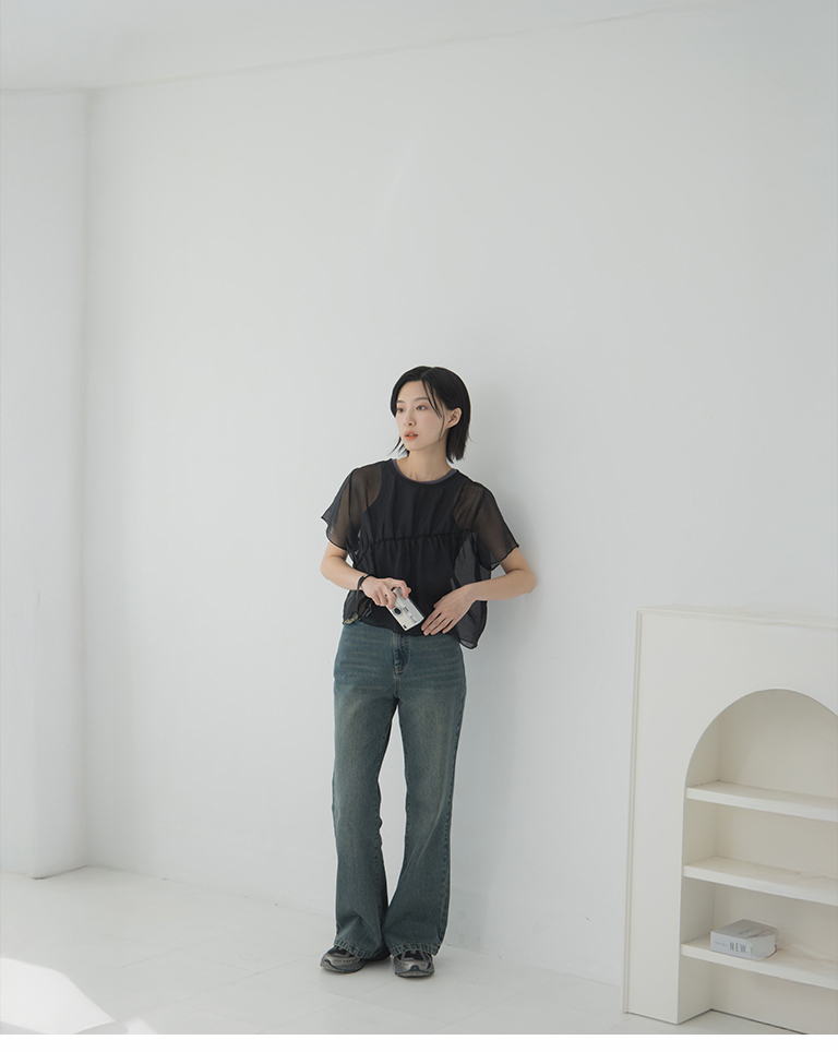 シアーメッシュプリーツトップス 3色展開