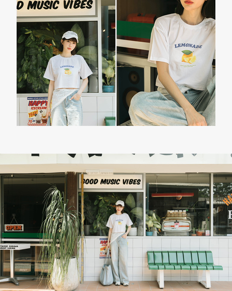 レモンプリントショート丈Tシャツ