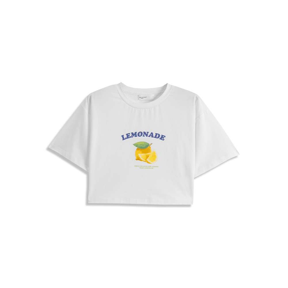 レモンプリントショート丈Tシャツ
