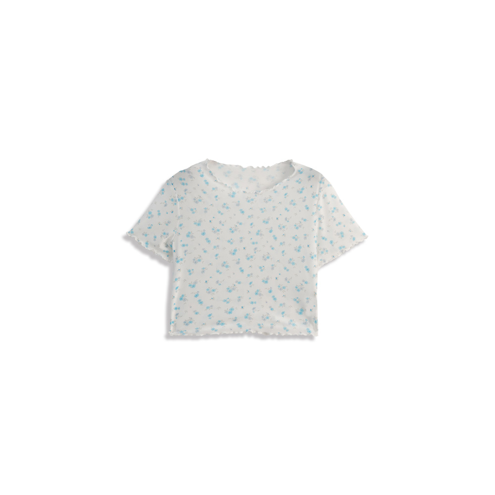 花柄シアー半袖トップス 2色展開