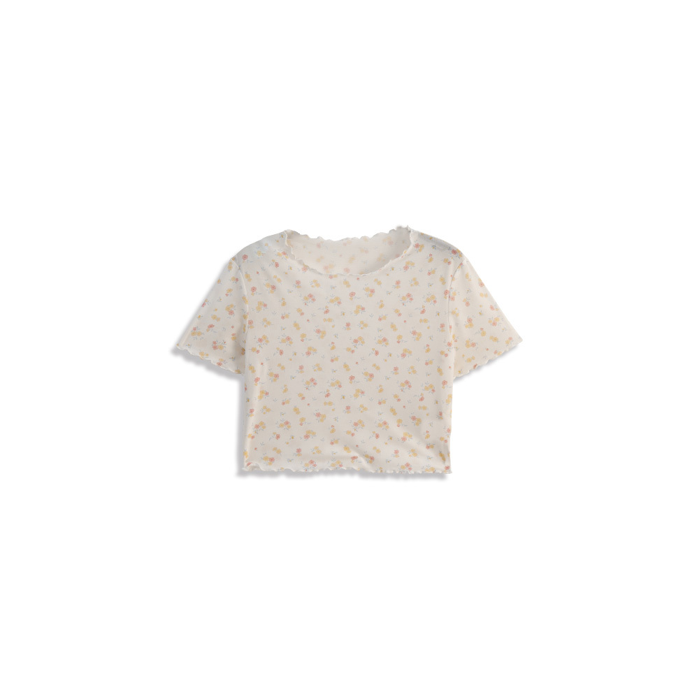 花柄シアー半袖トップス 2色展開