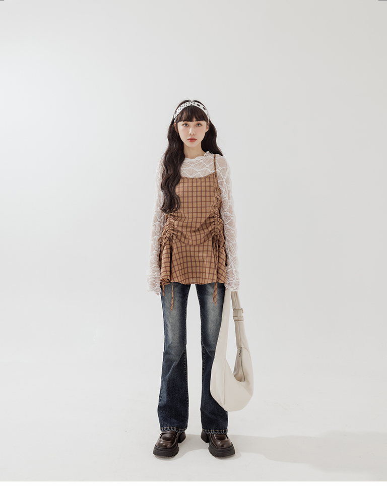 ダイヤ柄レース シアートップス 2色展開