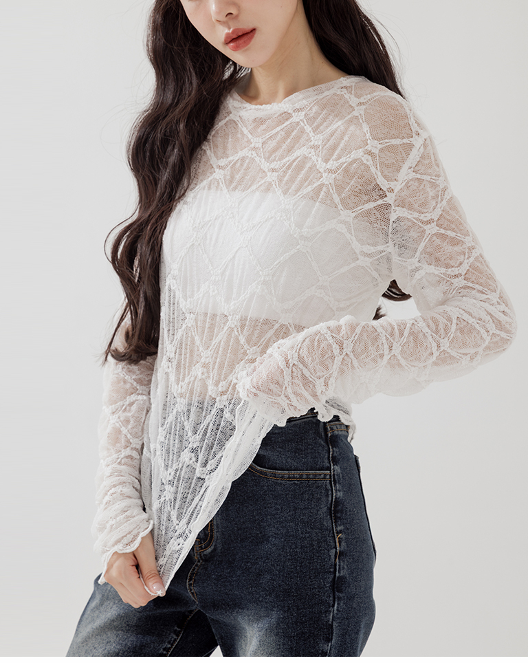 ダイヤ柄レース シアートップス 2色展開