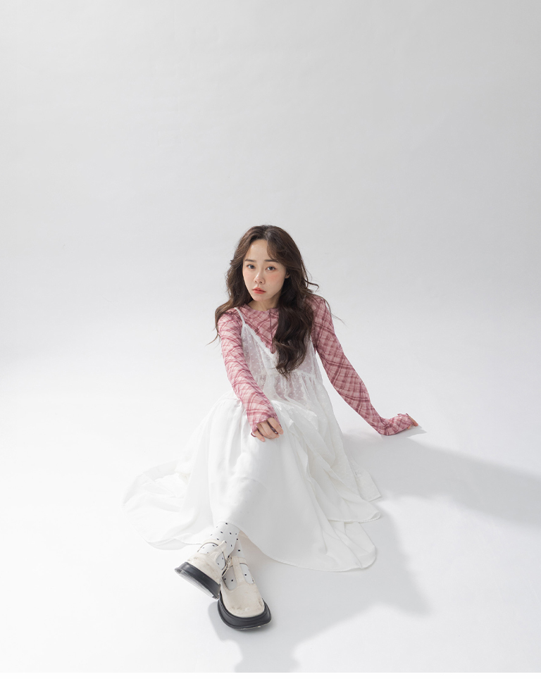 チェック柄フリル透けトップス　4色展開