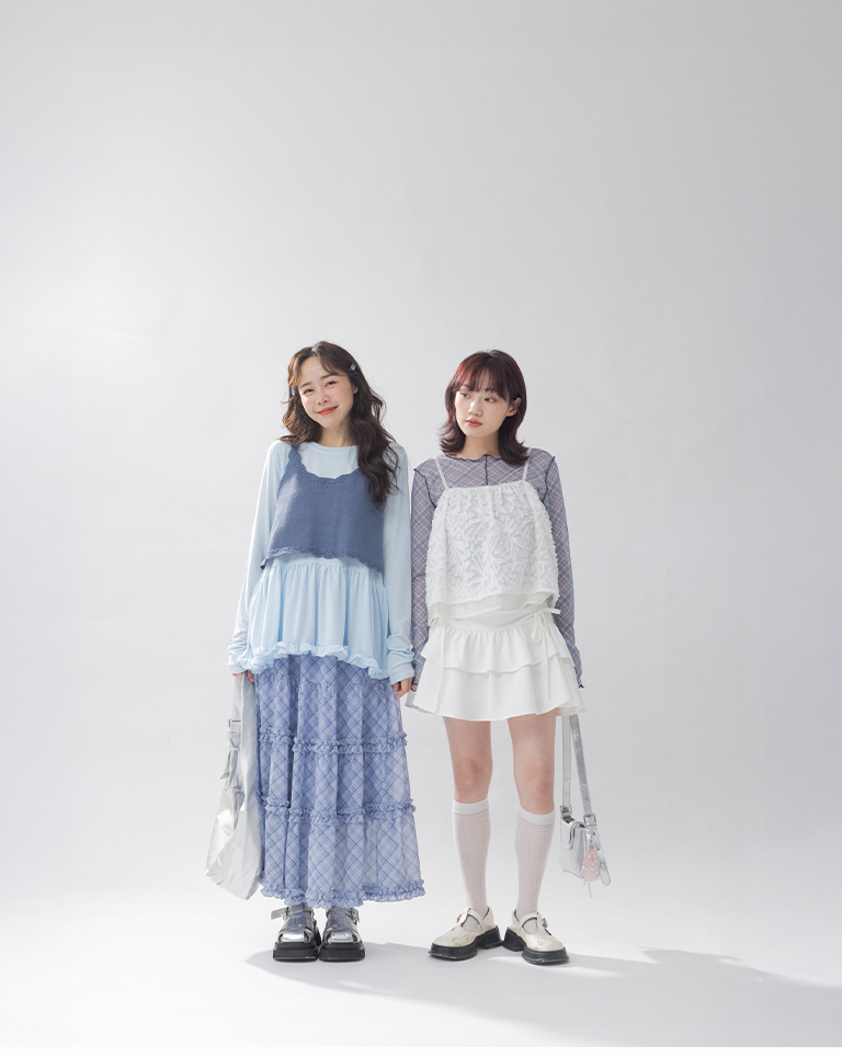 チェック柄フリル透けトップス　4色展開