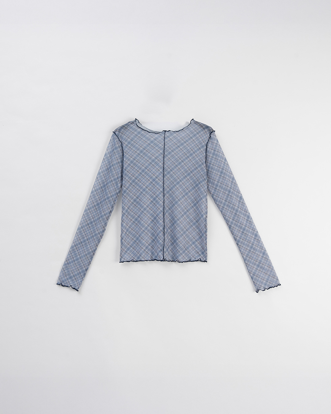 チェック柄フリル透けトップス　4色展開