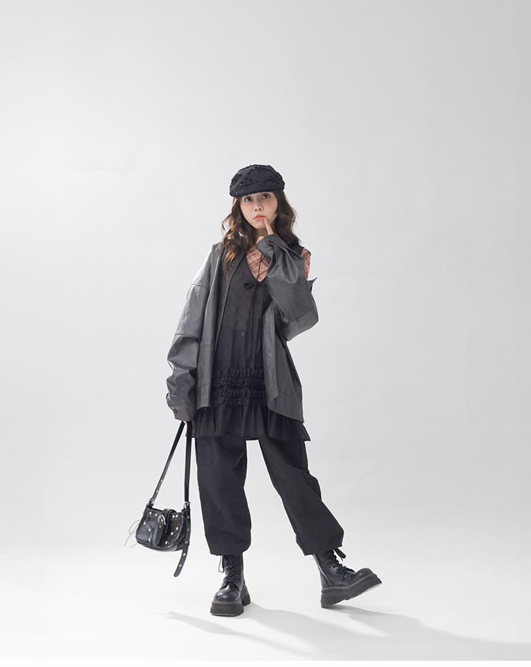 チェック柄フリル透けトップス　4色展開