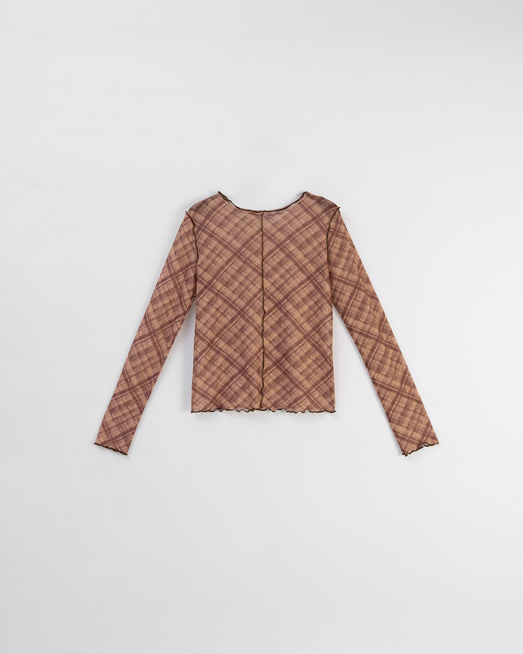 チェック柄フリル透けトップス　4色展開