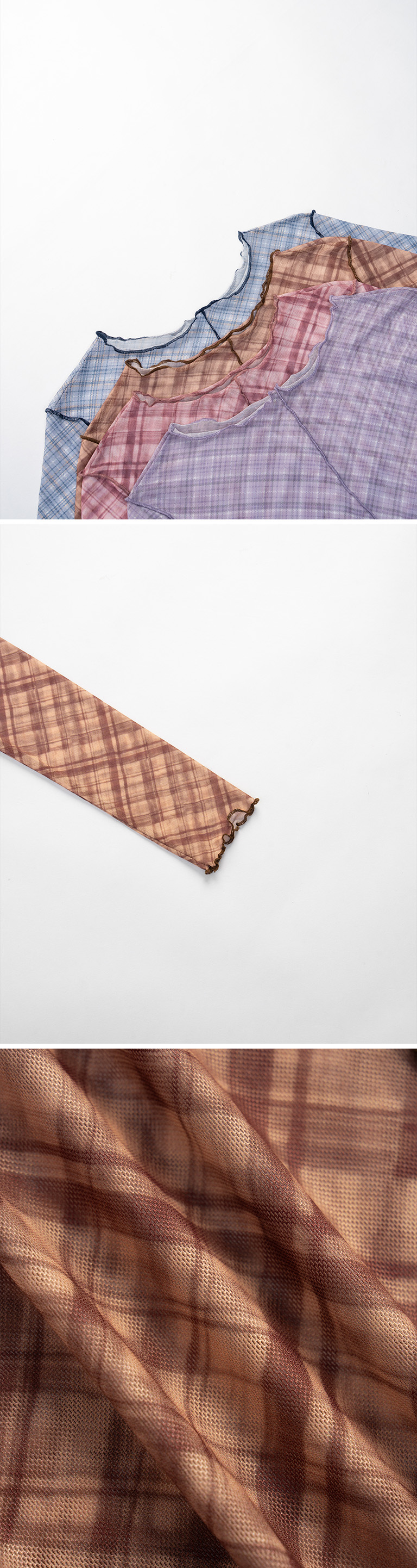 チェック柄フリル透けトップス　4色展開