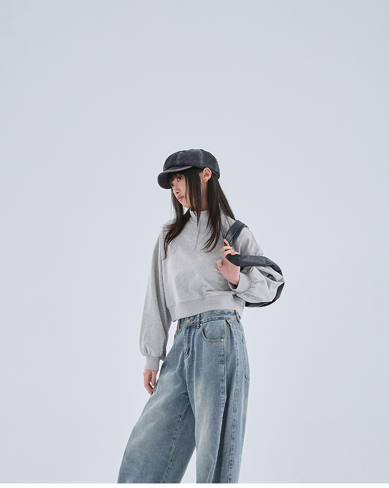 ハーフジップ起毛ショートスウェット 3色展開