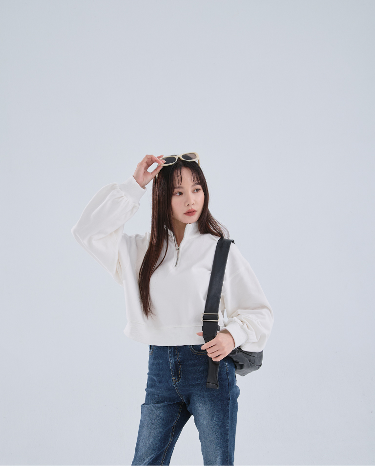 ハーフジップ起毛ショートスウェット 3色展開