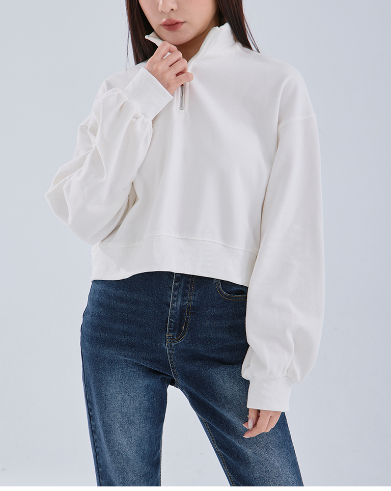 ハーフジップ起毛ショートスウェット 3色展開