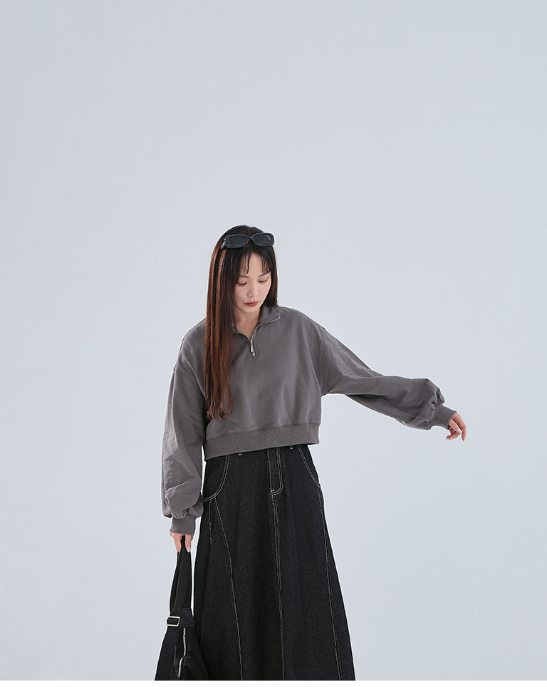 ハーフジップ起毛ショートスウェット 3色展開