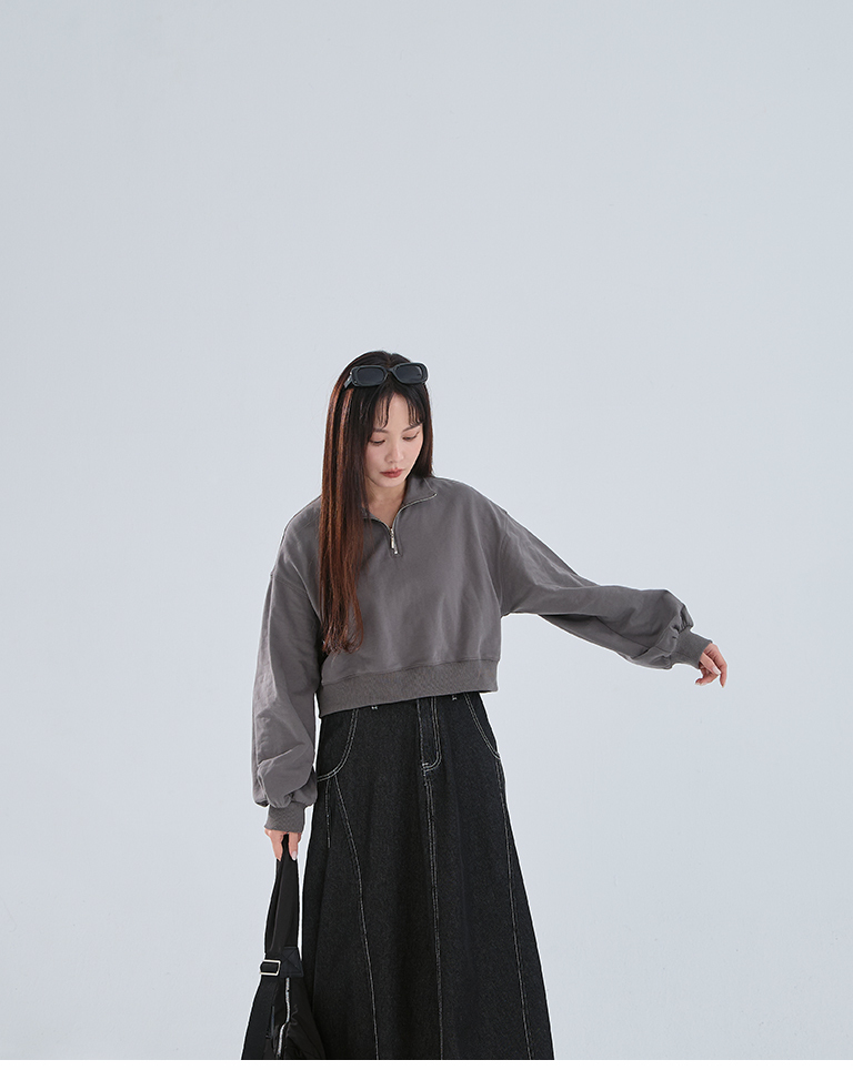 ハーフジップ起毛ショートスウェット 3色展開