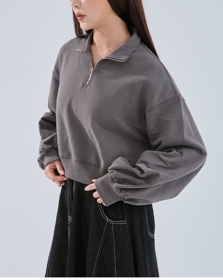 ハーフジップ起毛ショートスウェット 3色展開