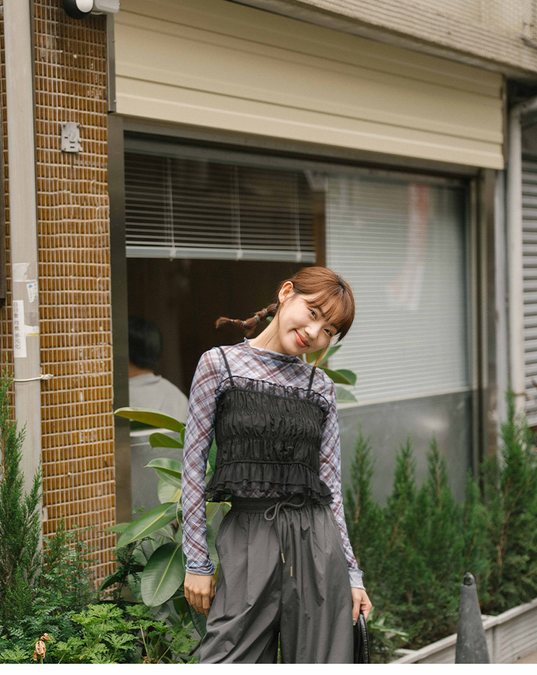 チェックフリルシアートップス