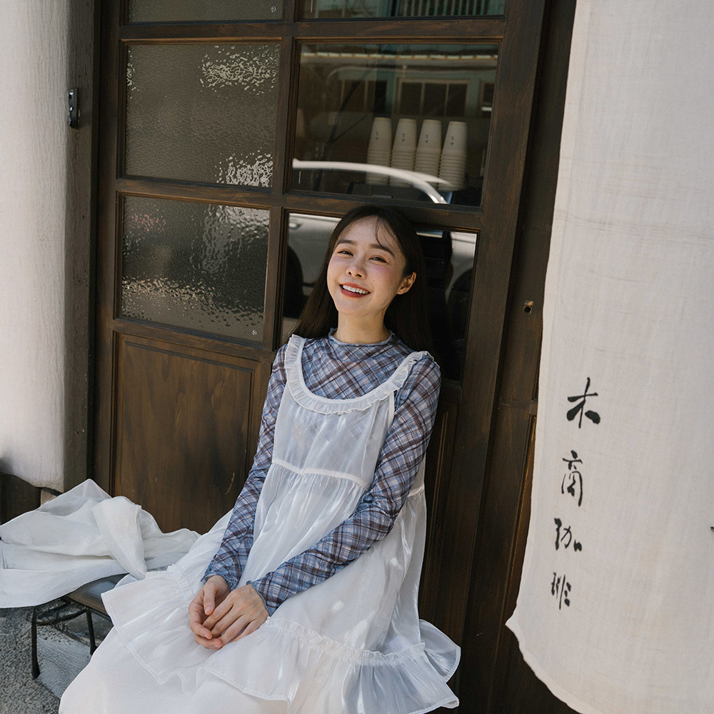 チェックフリルシアートップス