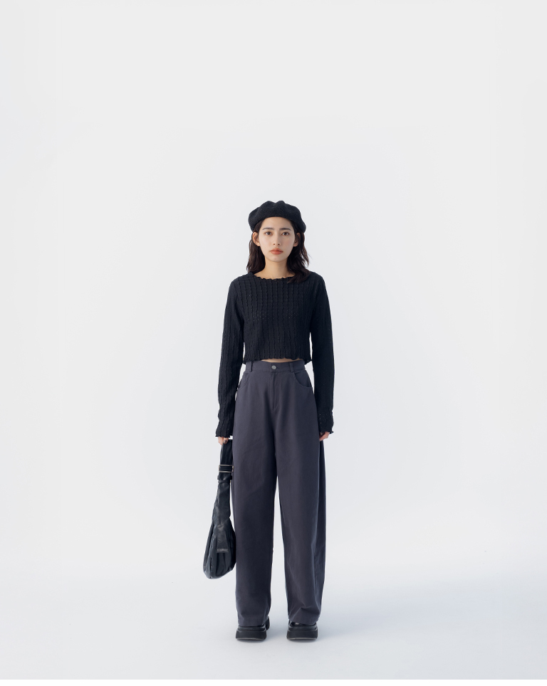 ウェーブリブフリルトップス 3色展開