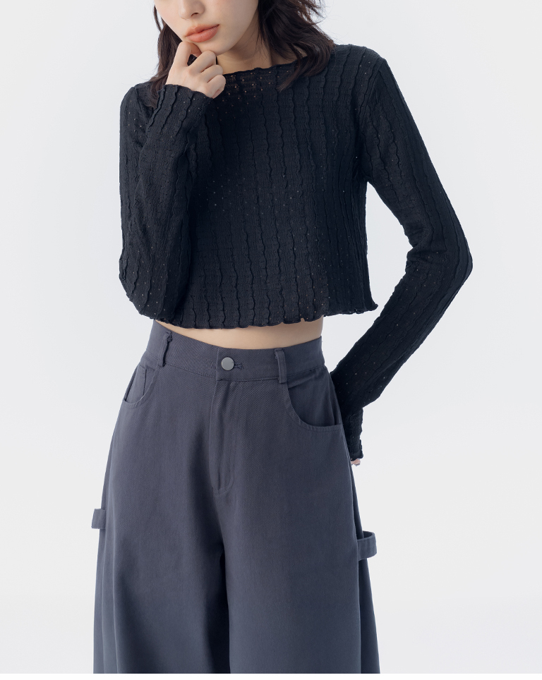 ウェーブリブフリルトップス 3色展開