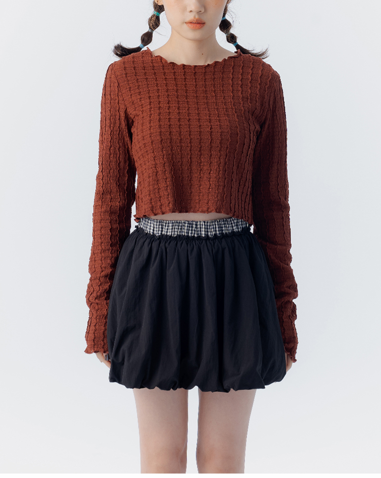 ウェーブリブフリルトップス 3色展開