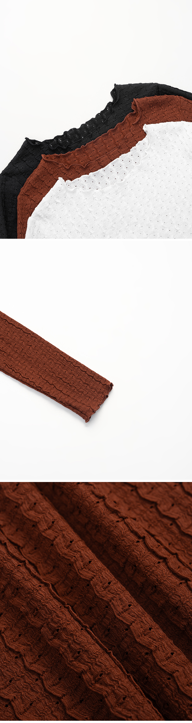 ウェーブリブフリルトップス 3色展開