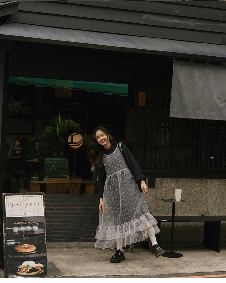 ドットシアーフリルタイジレ グレー