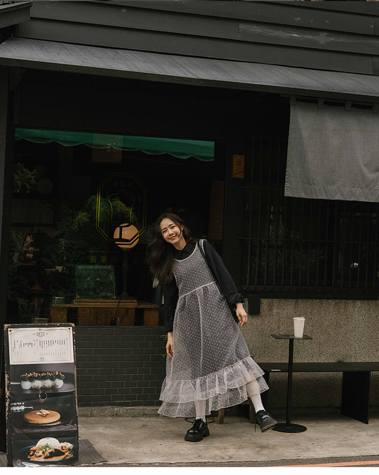 ドットシアーフリルタイジレ グレー