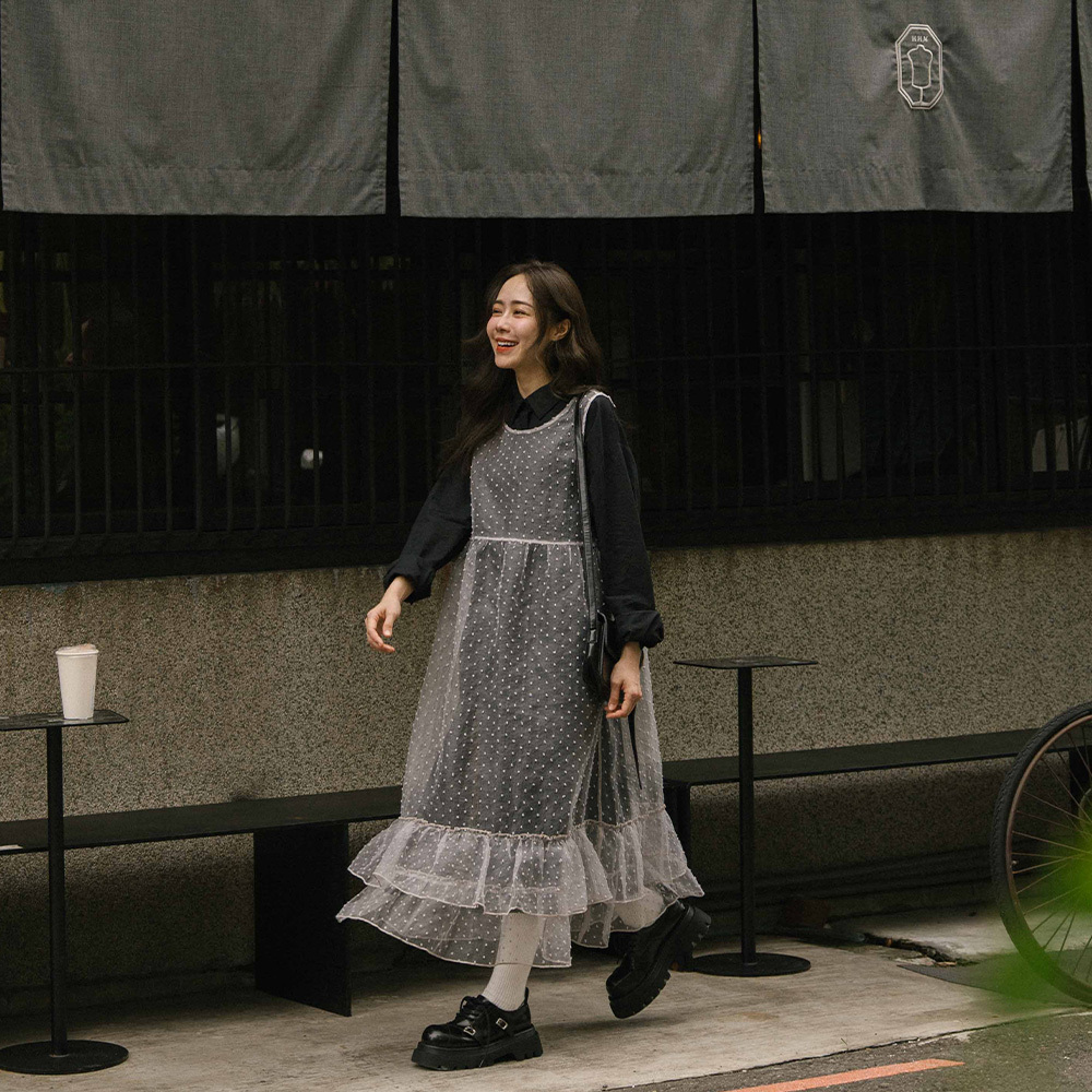 ドットシアーフリルタイジレ グレー